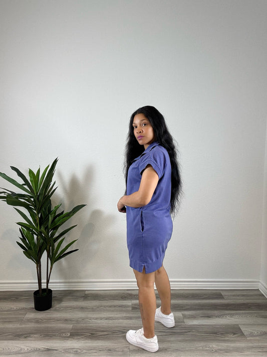 Kaia | Plot Twist - Mock Neck Half-Zip Mini Dress (Dusty Indigo)