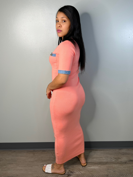 Easy Glam V-Neck Short Sleeve Ankle Dress with Denim