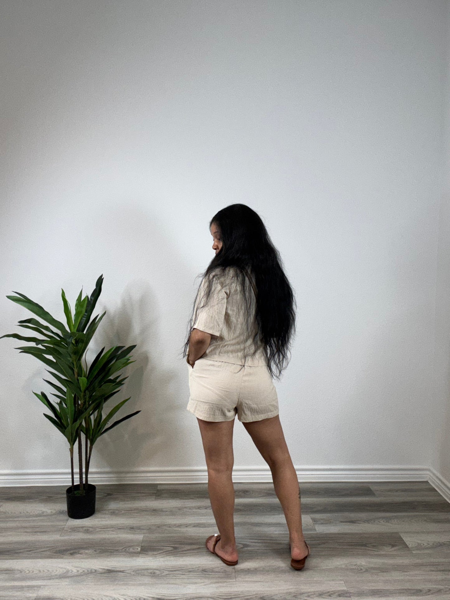 Nola | Out of Office - Linen Blend Crop Top & Short Set (Oatmeal)