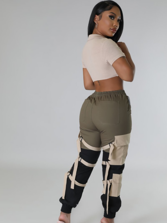 Strap Me Up Cargo Versatile Pants with Drawstring and Cuffed Bottoms