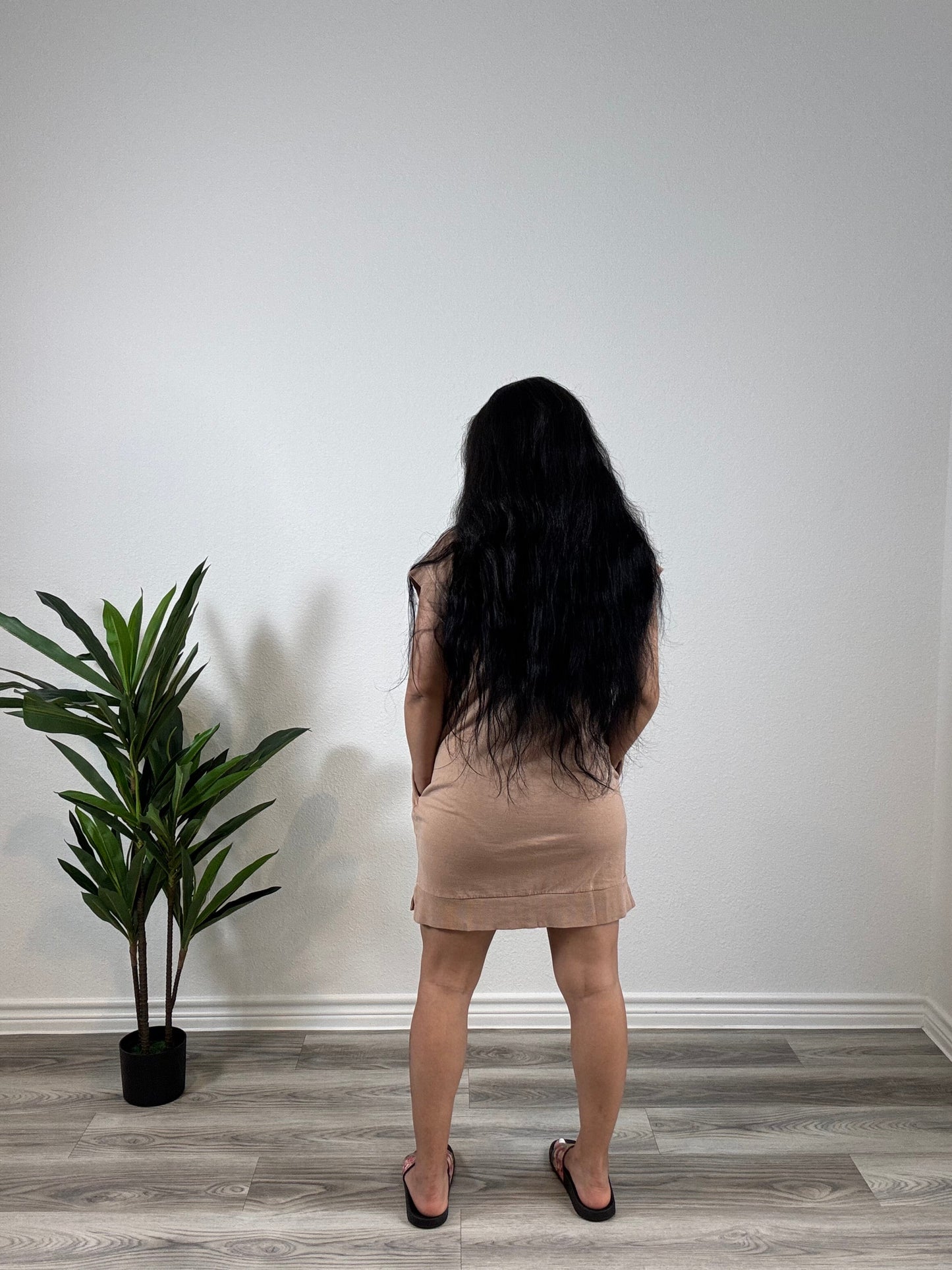 Kaia | Plot Twist - Mock Neck Half-Zip Mini Dress (Dark Taupe)