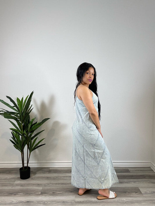 Liora | Soft But Sure - Spaghetti Strap V-Neck Dress (Denim)