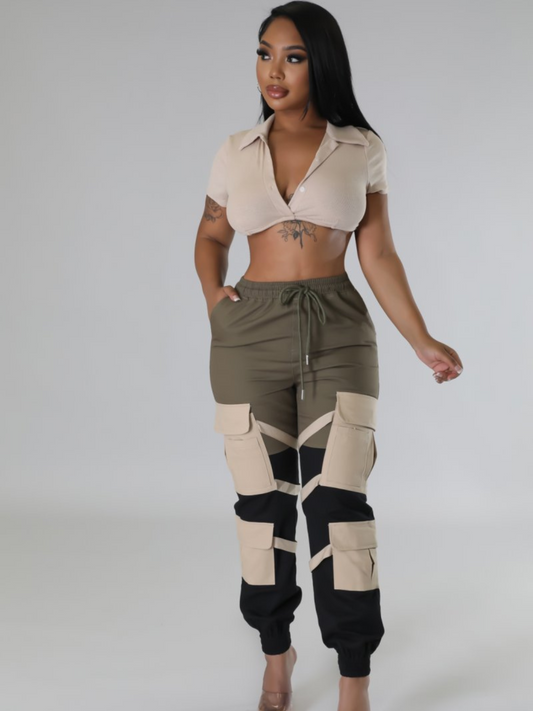 Strap Me Up Cargo Versatile Pants with Drawstring and Cuffed Bottoms