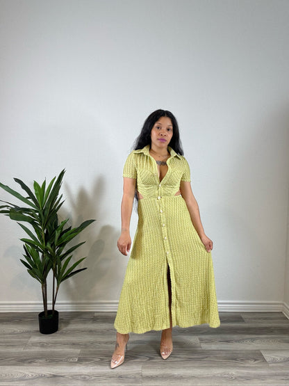 Taryn | Double Booked - Collared Stretch Dress with Cutout & Slit (Olive)