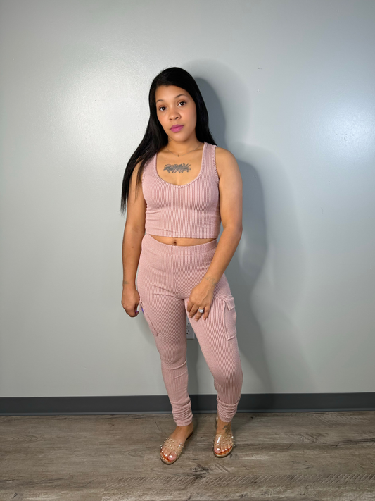 On-The-Go High Waisted Legging Two Piece Set (Taupe)