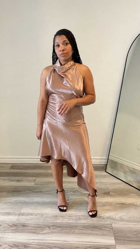 Golden Hour Metallic High-Low Dress