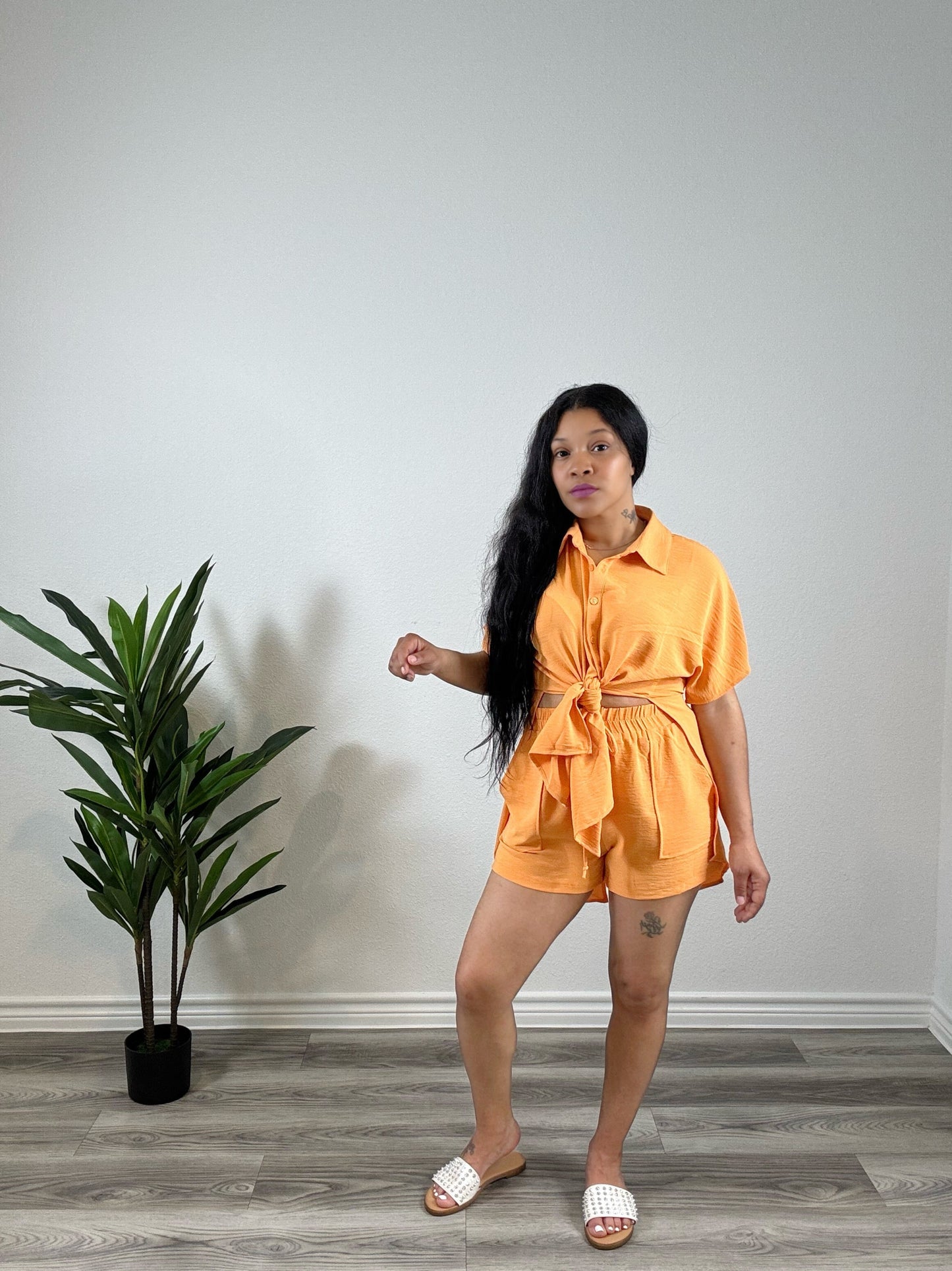 Sarai | Soft Life Activated - Air Flow Tie-Front Crop & Short Set (Salmon)