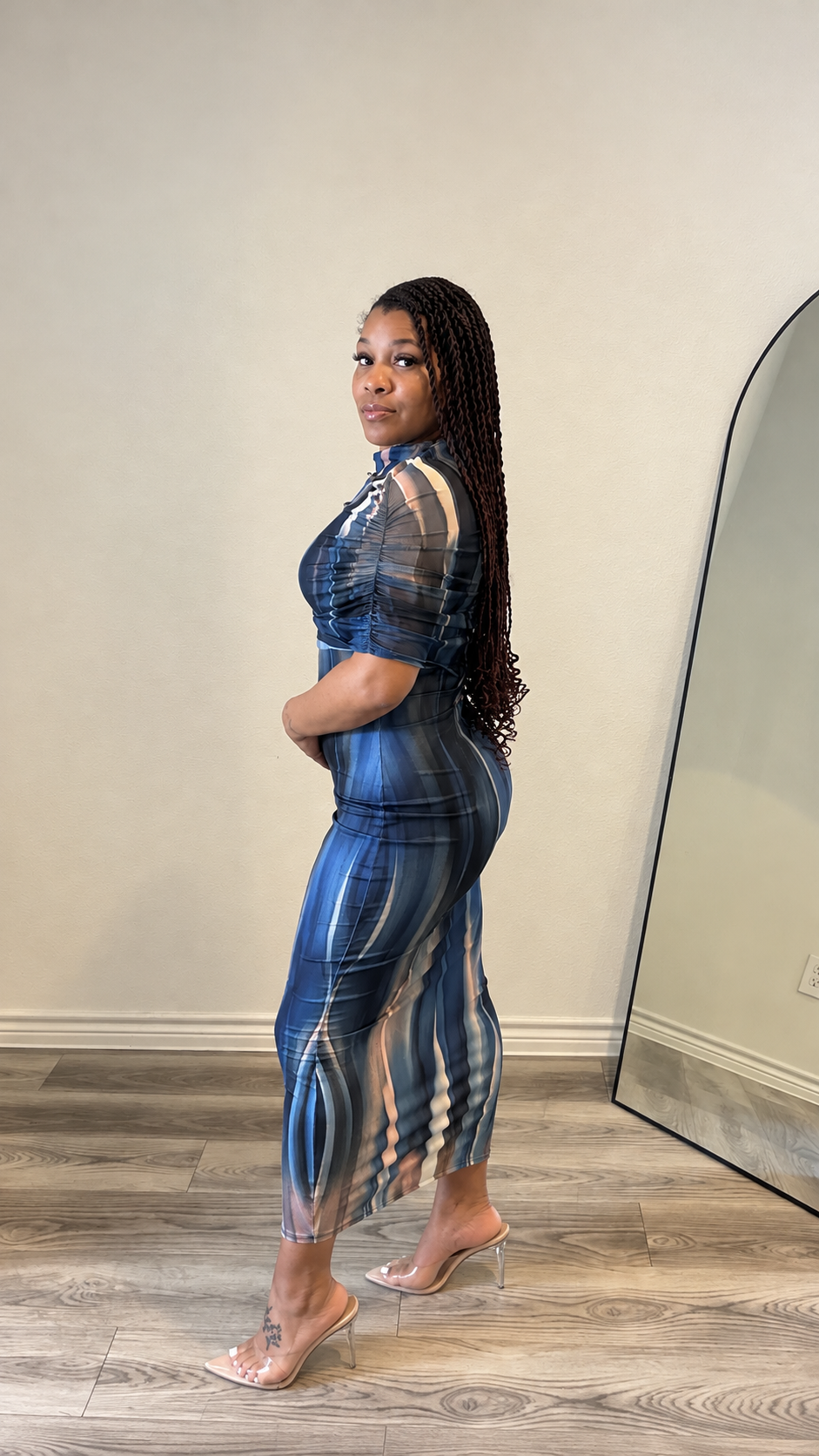 Blue Hour Abstract Drape Midi Dress
