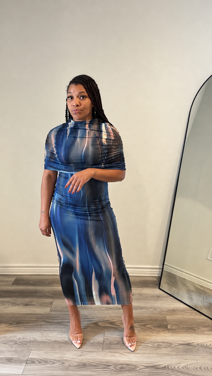 Blue Hour Abstract Drape Midi Dress