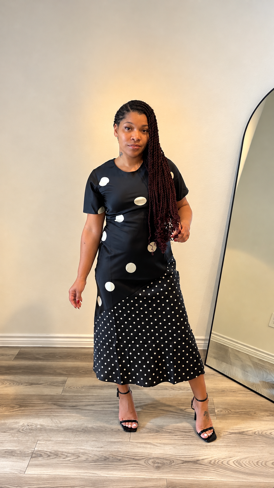 Modern Dot Mixed-Print Midi Dress