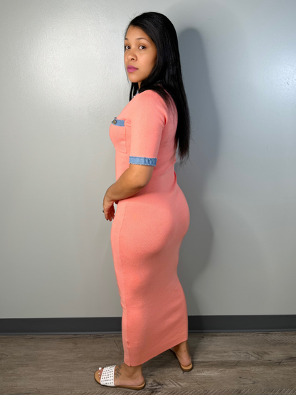 Easy Glam V-Neck Short Sleeve Ankle Dress with Denim