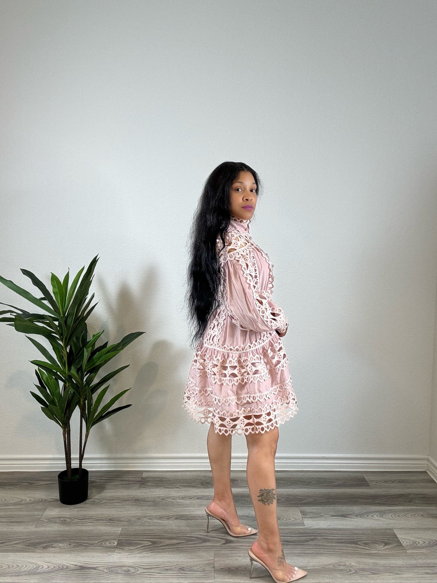 Amara | Covered & Chosen - Long Sleeve Belted Button Dress (Blush)