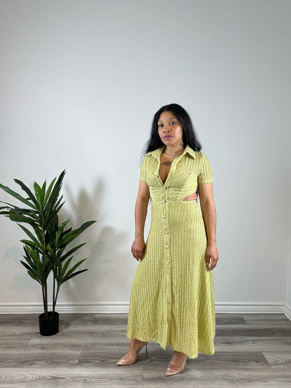 Taryn | Double Booked - Collared Stretch Dress with Cutout & Slit (Olive)