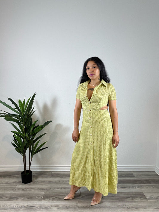 Taryn | Double Booked - Collared Stretch Dress with Cutout & Slit (Olive)