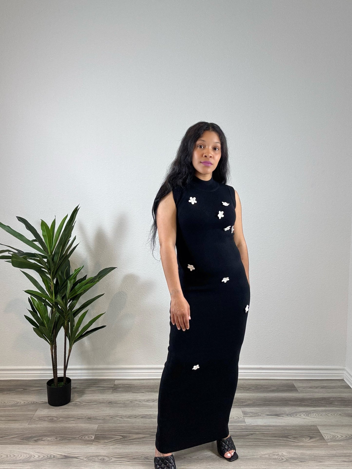 Veda | The Re-Introduction - Knitted Sleeveless Zip-Back Dress (Black)