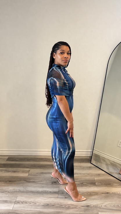 Blue Hour Abstract Drape Midi Dress