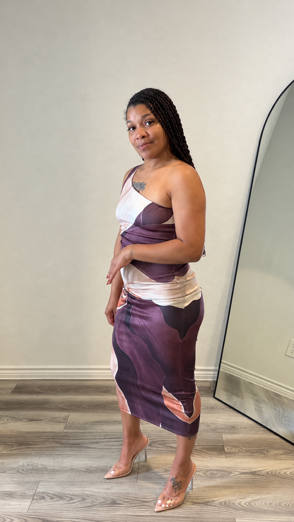 Plum Muse One-Shoulder Midi Dress