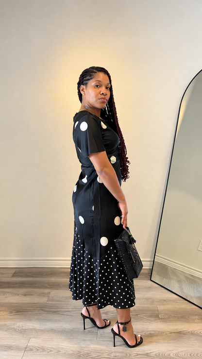 Modern Dot Mixed-Print Midi Dress