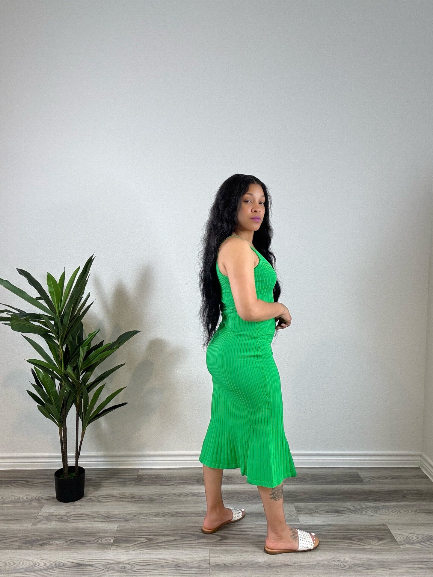 Ziva | Keep It Moving - Sleeveless Stretch Flare Dress (Green)