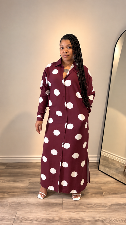 After Hours Polka Dot Shirt Dress