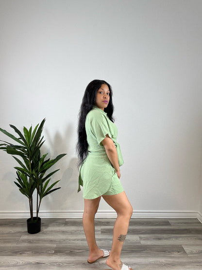 Sarai | Soft Life Activated - Air Flow Tie-Front Crop Top & Short Set (Sage)