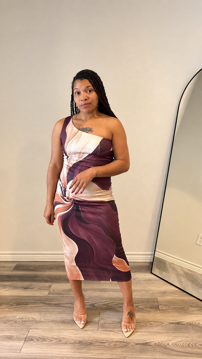 Plum Muse One-Shoulder Midi Dress