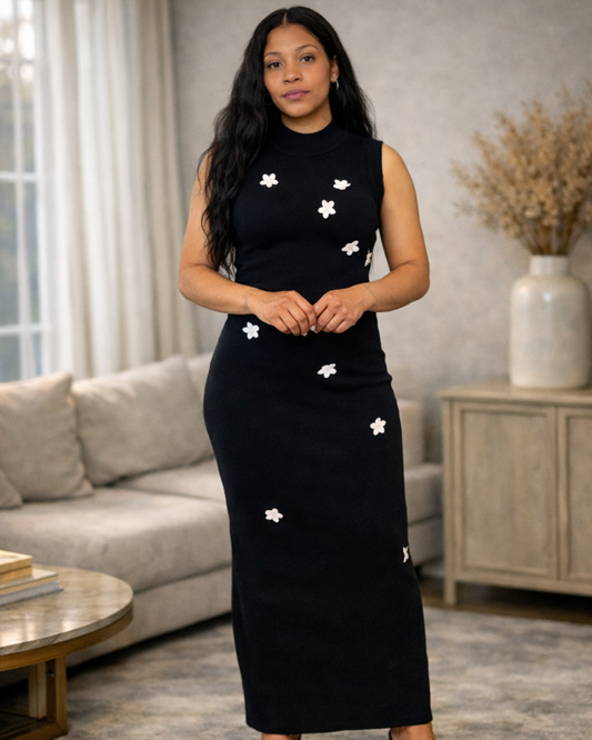 Veda | The Re-Introduction - Knitted Sleeveless Zip-Back Dress (Black)