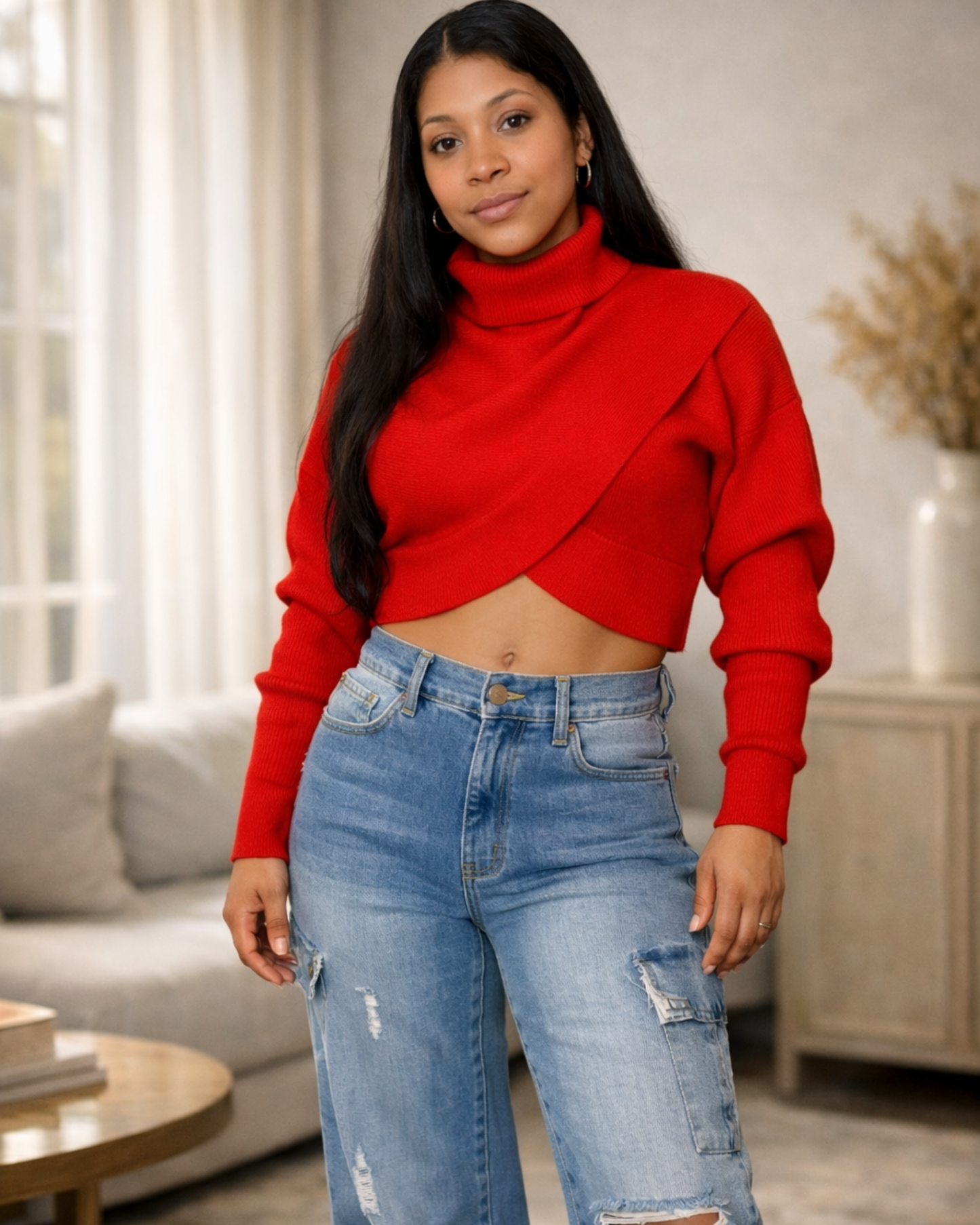 Nova Mock Neck Top- Red
