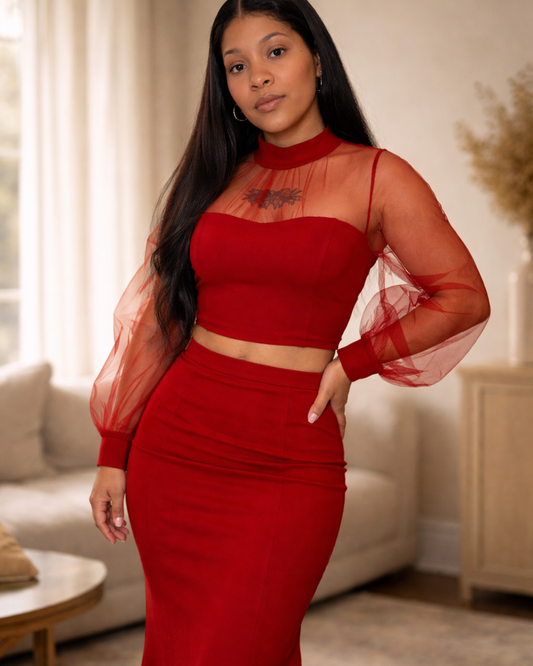 Reign Mesh Skirt Set- Red