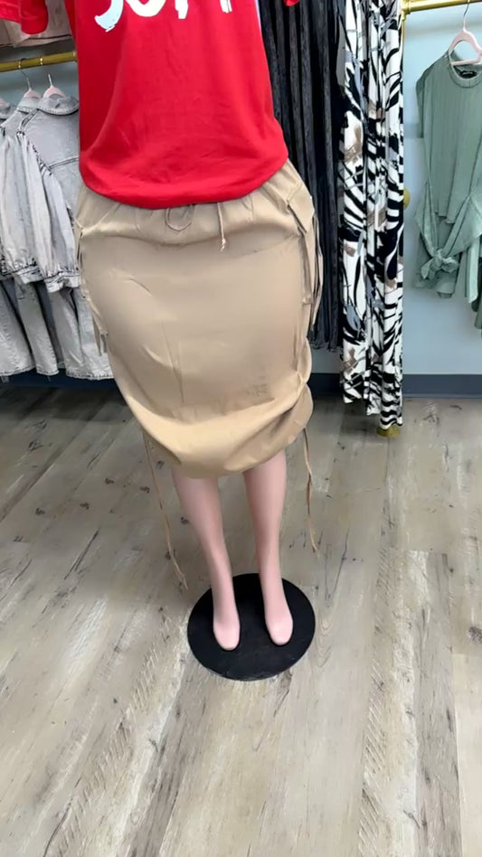 Playful & Chic Drawstring Ruched Skirt (Khaki)